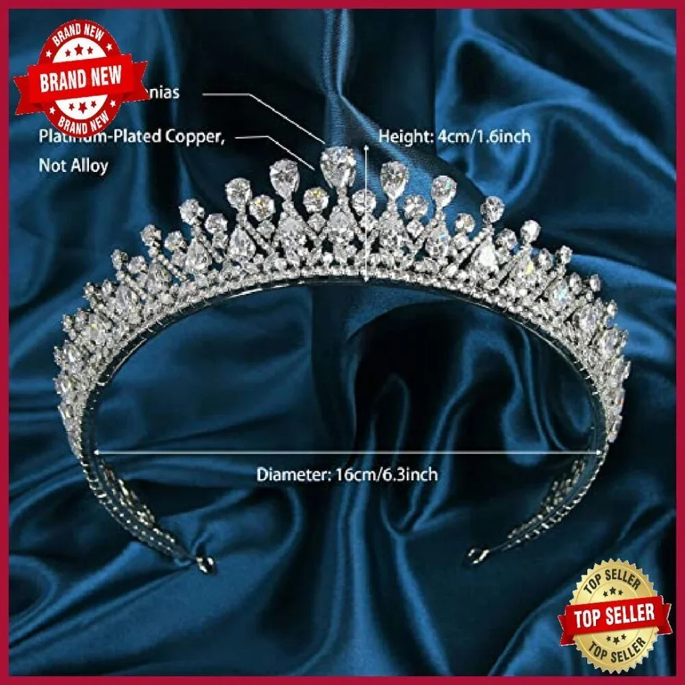 Platinum Plated Cubic Zirconia Tiara Crown for Weddings Proms Pageants
